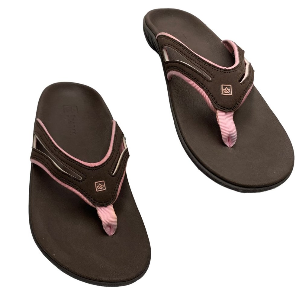 Spenco Quartet Brown Nubuck‎ with Pink Thong Arch Supportive